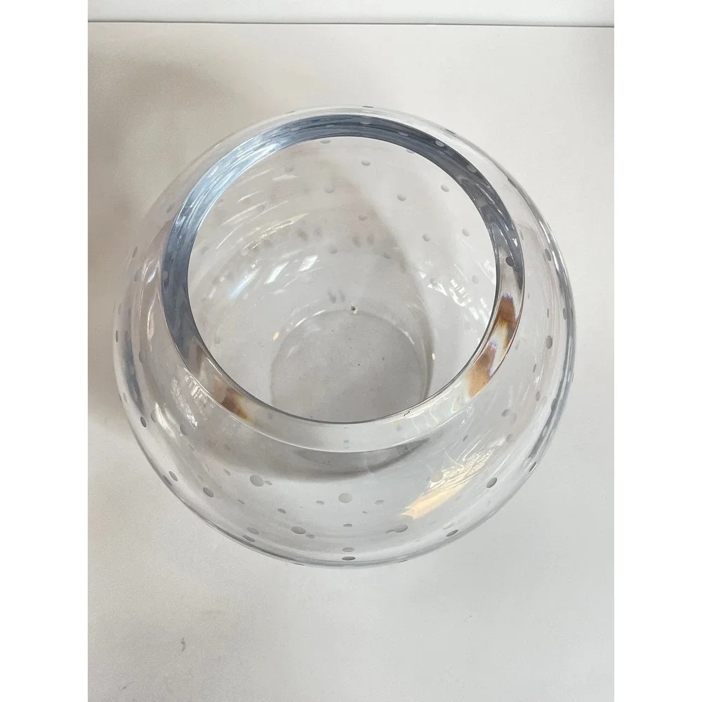 Clear Glass Kate Spasde Larabee Dot Rose Bowl Vase Etched Bubble Vase 8x9